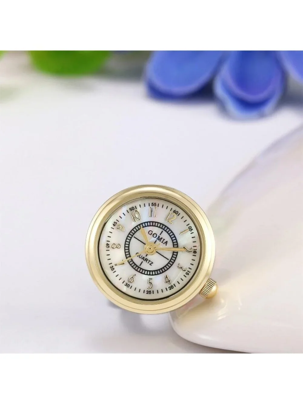 Unisex Gold Quartz Dial Roman Numeral Adjustable Open Band Finger Ring Watch